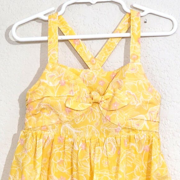 Tommy Bahama Girl's Cotton Sundress Yellow Pink Floral Bow CrissCross Back - Picture 2 of 5
